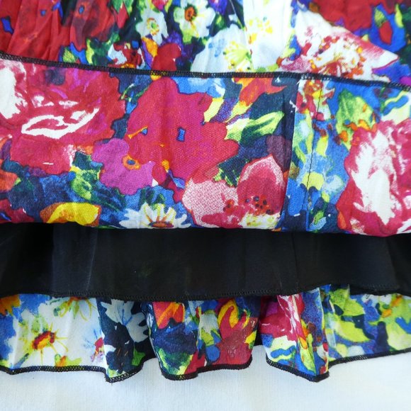 Alice & Olivia Matilda Dress Mini Vibrant Floral Bouquet Silk Boat Neck Pleated - Picture 8 of 14